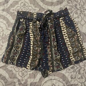 Ambiance High Waist Patterned Shorts - Blue, Black, Cream